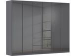 Drehtürenschrank OTTO HOME "Kleiderschrank Kleiderschränke Schrank Garderobe AGORDO mit Glasfront", grau (graumetallic, glas basalt), B:271cm H:210cm T:54cm, Holzwerkstoff, Schränke, Drehtürenschrank, mit Außenschubkästen, in 7 Breiten und 2 Höhen MADE IN GERMANY