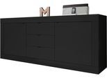Sideboard HOME AFFAIRE "Basic Breite 210 cm, Kommode 2 Türen, 3 Schubkästen, Anrichte", schwarz (schwarz matt), B:210cm H:86cm T:43cm, Sideboards, Sideboard, Metallgriff, moderne Rahmenoptik, viel Stauraum, Farbauswahl