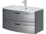Waschtisch SAPHIR "Serie 7045 Mineralmarmor-Waschtisch und Unterschrank, 91 cm breit", grau (stahlgrau metallic), B:91cm H:50,2cm T:50,1cm, Waschtische, Waschtisch, Waschplatz mit 2 Schubladen, Badmöbel Set mit Waschtisch