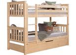 Etagenbett TICAA "Sammy, umbaubar zu 2 Einzelbetten, edles Design im Landhausstil", beige (kiefer massiv natur), B:103,5cm H:160cm L:213cm, Etagenbetten, Etagenbett, inklusive Schubkasten, 2x Rollrost, zertifiziertes Massivholz Kiefer