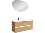 Badmöbel-Set SAPHIR "Badmöbel-Set Serie 6010 Waschtisch mit Unterschrank und Spiegel", braun (halifax eiche quer nachbildung), B:113cm H:200cm T:50cm, Holzwerkstoff, Kastenmöbel-Sets, Badmöbel-Set, Badmöbel-Set mit Solid Surface-Waschtisch und LED-Spiegel, vormontiert