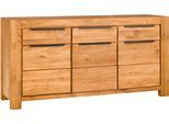 Kommode HOME AFFAIRE, braun, B:172cm H:85cm T:45cm, Holz teilmassiv, Sideboards, Kommode, 6 Faächer und 3 Schubladen. schwarze Griffe