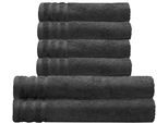 Handtuch Set KLEINE WOLKE "Royal, 6 Stück (4 Handtücher 50/100 cm + 2 Duschtücher 70/140 cm)", grau (dunkelgrau), 6 Stk., Frottier, Frottier, Obermaterial: 100% Baumwolle, Handtuch-Sets, Handtuch Set, Uni Farben, mit Bordüre, weich, in verschiedenen Sets erhältlich