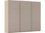 Schwebetürenschrank RAUCH "Kleiderschrank Schrank Garderobe Schlafzimmerschrank SCALE-TRIO", grau (fango, griffleisten fango), B:271cm H:223cm T:68cm, Holzwerkstoff, Schränke, Schwebetürenschrank, edle dreigeteilte Front, 2 Zierleisten in Griff-Farbe MADE IN GERMANY