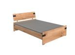 Bett WIMEX "Liverpool, 3 Breiten zur Auswahl, Made in Germany", grau (plankeneiche, nachbildung, abgesetzt graphitfarben), H:85cm, Betten, Bett, mit rustikalen Metallbeschlägen im coolen Loft Style