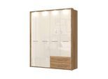 Kleiderschrank OTTO HOME "Gala, beige hochglänzend UV lackiert, kratzfest, FSC-zertifiziert", beige (beige, pacific walnut), B:182cm H:224cm T:56cm, Holzwerkstoff, MDF, Schränke, Kleiderschrank, mit Beleuchtung und Passpartourahmen, hoher Schrank (224cm), 3 Breiten