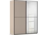 Schwebetürenschrank RAUCH "Kleiderschrank Schrank Garderobe Schlafzimmerschrank SCALE-DUO", grau (fango, griffleisten schwarz), B:181cm H:223cm T:68cm, Holzwerkstoff, Schränke, Schwebetürenschrank, edle zweigeteilte Türen, Spiegel und 3 Zierleisten MADE IN GERMANY