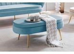 Polsterhocker SALESFEVER "Clam - Stilvoller Hocker", blau, B:99cm H:40cm T:44cm, Samtvelours (100% Polyester), Hocker, Polsterhocker, Elegantes Design in ovaler Form, 99cm Breite