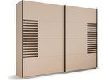 Schwebetürenschrank RAUCH "Kleiderschrank Schrank Garderobe Schlafzimmerschrank BAREA", beige (champagner, atlantic oak dunkel), B:271cm H:210cm T:62cm, Holzwerkstoff, Schränke, Schwebetürenschrank, Front mit Auflage in moderner Lamellen-Optik MADE IN GERMANY