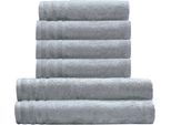 Handtuch Set KLEINE WOLKE "Royal, 6 Stück (4 Handtücher 50/100 cm + 2 Duschtücher 70/140 cm)", grau (platin), 6 Stk., Frottier, Frottier, Obermaterial: 100% Baumwolle, Handtuch-Sets, Handtuch Set, Uni Farben, mit Bordüre, weich, in verschiedenen Sets erhältlich