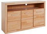 Sideboard OTTO HOME "Ribe,130cm breit, Fronten Massivholz,7 Fächer", beige (kernbuche teilmassiv), B:130cm H:80cm T:35cm, Holz teilmassiv, Sideboards, Sideboard, Holz massiv, Holzwerkstoff, Metall Griffe,3 Türen