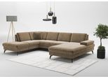 Wohnlandschaft SIT & MORE "Morris Jubi U-Form, B: 300 cm", braun (hellbraun), B:300cm H:83cm T:202cm, 100% Polyester, Sofas, Wohnlandschaft, mit Armteilfunktion & 1 Zierkissen, optional Bettfunktion