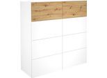 Kommode FMD "Belm", weiß (brillantweiß, artisan eiche), B:108,9cm H:115cm T:41,7cm, Sideboards, Kommode, Breite 109 cm