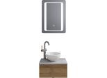 Badmöbel-Set SAPHIR "Serie 6915", grau (riviera eiche, oxid hellgrau), B:51cm H:200cm T:35cm, Kastenmöbel-Sets, Badmöbel-Set, Gäste-Bad, 51 cm breit, mit LED-Spiegel und 1 Tür