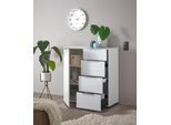 Sideboard HBZ "Santorin Mehrzweckschrank-Universalschrank, BxHxT 90x99x40 cm", weiß, B:90cm H:99cm T:40cm, Holzwerkstoff, Sideboards, Sideboard, Mit 1 Tür und 4 Schubkästen mit Softclose, Glasfront und Glasoberboden