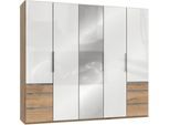 Kleiderschrank WIMEX "Level by fresh to go", braun (plankeneichefarben, weißglas), B:250cm H:216cm T:58cm, Schränke, Kleiderschrank, mit Glas-und Spiegeltüren