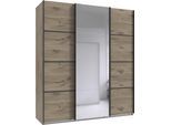 Schwebetürenschrank WIMEX "Jork Kleiderschrank mit Spiegel, schwarze Metallgriffe", braun (viking, oak, nachbildung, abgesetzt graphit), B:180cm H:208cm T:65cm, Holzwerkstoff, Schränke, Schwebetürenschrank, Schrank in verschiedenen Größen und Innenausstattungsvarianten