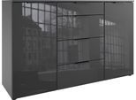 Kombikommode WIMEX "Level36 black C by fresh to go", grau (graphit, glas grau), B:135cm H:84cm T:41cm, Holzwerkstoff, Sideboards, Kombikommode, mit Glaselementen auf der Front, soft-close Funktion, 135cm breit