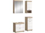Badmöbel-Set WELLTIME "SIENA, 4 teilig, bestehend aus:", weiß (eiche sonoma hell nb, weiß hochglanz mdf tz), B:112cm H:191cm T:34cm, Holzwerkstoff, MDF, Kastenmöbel-Sets, Badmöbel-Set, Waschbeckenunterschrank, Spiegelschrank, Unterschrank, Hängeschrank