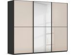 Schwebetürenschrank RAUCH "Kleiderschrank Schrank Garderobe Schlafzimmerschrank SCALE-DUO", beige (schwarz, glas champagner, griffleisten schwarz), B:271cm H:223cm T:68cm, Holzwerkstoff, Schränke, Schwebetürenschrank, edle zweigeteilte Türen Spiegel/Glas-Mix 3 Zierleisten MADE IN GERMANY
