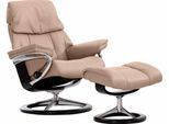Relaxsessel STRESSLESS "Ruby", beige (sand paloma), B:88cm H:101cm T:78cm, Leder BATICK: durchgefärbtes und genarbtes Möbelleder;Leder PALOMA: durchgefärbtes Semianilin-Möbelleder, Sessel, Relaxsessel, mit Signature Base, Größe L, Gestell Eiche, Wenge, Braun & Schwarz