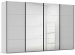 Schwebetürenschrank RAUCH "Kleiderschrank Schrank Garderobe Schlafzimmerschrank SCALE-FYRA", grau (seidengrau, glas seidengrau, griffleisten schwarz), B:360cm H:223cm T:68cm, Holzwerkstoff, Schränke, Schwebetürenschrank, edle viergeteilte Türen Spiegel/Glas-Mix viele Farben MADE IN GERMANY
