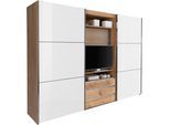 Schwebetürenschrank WIMEX "Magic by fresh to go", braun (plankeneichefarben, außentüren weißglas), B:300cm H:216cm T:65cm, Schränke, Schwebetürenschrank, tolles EXTRA: mit drehbarem TV-Element, Fronten aus Glas