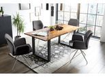 Essgruppe SALESFEVER "Tischgruppe für gemütliche Familienabende", grau (cognac, schwarz, dunkelgrau, silber, dunkelgrau, silber), Strukturstoff, 160,85 + Drehfunktion, Edelstahl, Massivholz, Metall, Polyester, Sitzmöbel-Sets, Essgruppe, Tischplatte mit echter Baumkante, Gestell aus rostfreiem Edelstahl