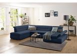 Wohnlandschaft HOME AFFAIRE "Avesa U-Form", blau (dunkelblau), B:355cm H:80cm T:216cm, 100% Polyester, Sofas, Wohnlandschaft, Wahlweise mit Armteilverstellung und Bettfunktion, B/T/H: 355/216/80cm