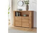 Kommode OTTO HOME "Celle,90cm breit,35 cm tief, Fronten Massivholz", braun (eiche teilmassiv, eichefarben), B:90cm H:80cm T:35cm, Holz teilmassiv, Sideboards, Kommode, Holz massiv, Holzwerkstoff, Metall Griffe,3 breite Fächer