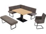 Essgruppe K+W KOMFORT & WOHNEN "Giacomo III", braun (hellbraun), Flachgewebe Aquaclean 910, Ansteckplatte, Langer Schenkel rechts, Sitzmöbel-Sets, Essgruppe, wahlweise links oder rechts langer Schenkel 207cm, Freischwingersessel