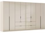 Drehtürenschrank OTTO HOME "Kleiderschrank Kleiderschränke Schrank Garderobe AGORDO mit Glasfront", beige, glas beige (champagner), B:360cm H:229cm T:54cm, Holzwerkstoff, Schränke, Drehtürenschrank, mit Außenschubkästen, in 7 Breiten und 2 Höhen MADE IN GERMANY