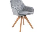 Essgruppe SALESFEVER "Eleganter Tisch inkl. Stühle", weiß (weiß, natur, grau, natur), Samtvelours, Essgruppe 5 tlg. 180x90cm, MDF, Massivholz, Polyester, Sitzmöbel-Sets, Essgruppe, 5-teilige Samtverlours-Sitzgruppe, drehbare Stühle, 180cm Tischbreite