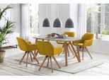 Essgruppe SALESFEVER "Växjö - Elegant gestaltete Sitzgruppe", gelb, Sitzmöbel-Sets, Essgruppe, bestehend aus 4 modernen Polsterstühlen und einem 180 cm breiten Tisch