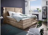Boxspringbett COLLECTION AB "Copenhagen", braun (mittelbraun), B:231cm L:215cm, Holzwerkstoff, Spanplatte, Komplettbetten, Boxspringbett, inklusive Bettkasten, Topper, wahlweise mit LED-Beleuchtung