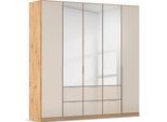 Drehtürenschrank OTTO HOME "Kleiderschrank Kleiderschränke Schrank Garderobe AGORDO mit Glasfront", beige (eiche artisan, glas champagner), B:226cm H:229cm T:54cm, Holzwerkstoff, Schränke, Drehtürenschrank, mit Außenschubkästen, in 7 Breiten und 2 Höhen MADE IN GERMANY