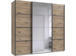Schwebetürenschrank WIMEX "Jork Kleiderschrank mit Spiegel, schwarze Metallgriffe", braun (viking, oak, nachbildung, abgesetzt graphit), B:225cm H:208cm T:65cm, Holzwerkstoff, Schränke, Schwebetürenschrank, Schrank in verschiedenen Größen und Innenausstattungsvarianten