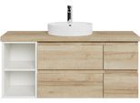 Waschtisch SAPHIR "Serie 4035 Keramik-Aufsatzbecken mit Unterschrank, 118 cm breit", braun (riviera eiche quer nachbildung, riviera eiche quer nachbildung, weiß glanz), B:118cm H:61,2cm T:44,5cm, Holzwerkstoff, Waschtische, Waschtisch, Waschplatz, 4 Schubladen, inkl. Schubladendämpfer, mit Griffuge