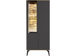 Vitrine MÄUSBACHER "Faro", grau (anthrazit matt lack, asteiche), B:81cm H:193cm T:42cm, Schränke, Vitrine, Faro Vitrinenschrank B 81 cm, inkl. Bel., Push to open, Metallfüße