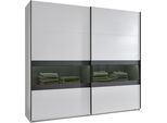 Schwebetürenschrank WIMEX "Easy Plus, Kleiderschrank Made in Germany", weiß (weiß, rauchglas holmtüren graphit), B:225cm H:208cm T:65cm, Holzwerkstoff, Schränke, Schwebetürenschrank, mit Glaseinsatz/ Rauchglas, viele Breiten zur Auswahl, schwarze Griffe