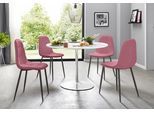 Essgruppe OTTO HOME, rosa (weiß, rosa), Kunstleder, Sitzmöbel-Sets, Essgruppe, mit rundem Tisch in weiß Hochglanz