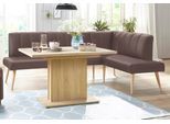 Eckbank EXXPO - SOFA FASHION "Costa, moderne Rückensteppung, bequem und elegant, hoher Holzfuß", braun (schoko), B:157cm H:92cm T:245cm, Webvelour: 100% Polyester, Sitzbänke, Eckbank, hochwertig verarbeitet, Frei im Raum stellbar
