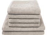 Handtuch Set DYCKHOFF "Popcorn Streifen", beige, 6 Stk., Walkfrottier, Walkfrottier, Obermaterial: 100% Baumwolle, Handtuch-Sets, Handtuch Set, 2 Badetücher (70x140 cm), 4 Handtücher (50x100 cm)