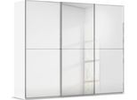 Schwebetürenschrank RAUCH "Kleiderschrank Schrank Garderobe Schlafzimmerschrank SCALE-DUO", weiß (alpinweiß, glas kristallweiß, griffleisten chrom), B:271cm H:223cm T:68cm, Holzwerkstoff, Schränke, Schwebetürenschrank, edle zweigeteilte Türen Spiegel/Glas-Mix 3 Zierleisten MADE IN GERMANY