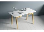 Schreibtisch WOODMAN "Nice", weiß (weiß, eichefarben, weiß), B:140cm H:75cm T:70cm, Tische, Schreibtisch, im skandinavian Design, Tischbeine aus massiver Eiche, FSC