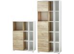 Büromöbel-Set GERMANIA "GW-Lioni", weiß (weiß, navarra, eiche, nachbildung), Holzwerkstoff Metall, Holzwerkstoff, Metall, Arbeitsmöbel-Sets, Büromöbel-Set