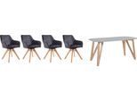 Essgruppe SALESFEVER "Elegante Sitzgruppe", weiß (weiß, natur, schwarz, natur), Samtvelours, Essgruppe 5 tlg. 160x90cm, MDF, Massivholz, Polyester, Sitzmöbel-Sets, Essgruppe, 5-teiliges Set: Samtverlour-Stühle und 160cm Tisch