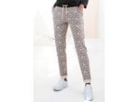 Loungepants LASCANA, Damen, Gr. 32/34, N-Gr, beige (beige, schwarz), Sweatware, Obermaterial: 60% Baumwolle, 40% Polyester, bedruckt, gemustert, bequem lang, Hosen Loungepants, mit modischem Umschlagsaum, Loungeanzug