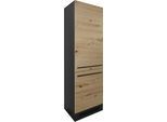 Kühlumbauschrank BASIC BY BALCULINA "Jazz 60er Kühlumbauschrank, Küchenschrank BxHxT 60x211x57 cm", schwarz (artisan eiche, anthrazit), B:60cm H:211cm T:57cm, Holzwerkstoff, Schränke, Kühlumbauschrank, Kühlumbauschrank mit 2 Türen und 3 Einlegeböden