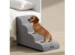 FEANDREA Hundetreppe, 2/3/4Stufen, Cord mit Querstreifen, wasserdicht, rutschfest, abnehmbarer waschbarer Bezug hellgrau XL